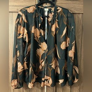 Sheer Floral 3/4 Sleeve Top